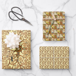 Goldene Spiralen Dreiecke Gelbes Gustav Klimt Must Geschenkpapier Set