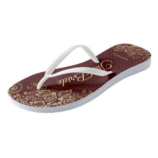 Goldene Spitze auf Auburn Brown The Bride Wedding Badesandalen (Schrägansicht)