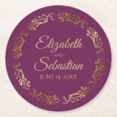 Goldene Spitze auf Cassis Lila oder Magenta Chic W Runder Pappuntersetzer (Vorderseite)