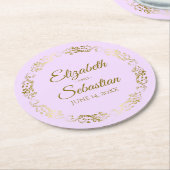 Goldene Spitze auf Lila Lilac Hochzeit Runder Pappuntersetzer (Angewinkelt)