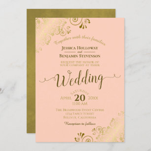 Goldene Spitze auf Peach Elegante Kalligrafie Hoch Einladung