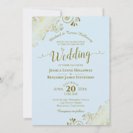 Goldene Spitze auf Pulver Blauer Elegante feierlic Einladung