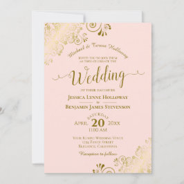 Goldene Spitze auf Rosa Rosa Elegante feierliche H Einladung