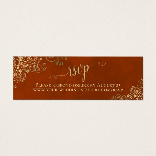 Goldene Spitze auf Rust Orange Wedding RSVP Online (Vorderseite)