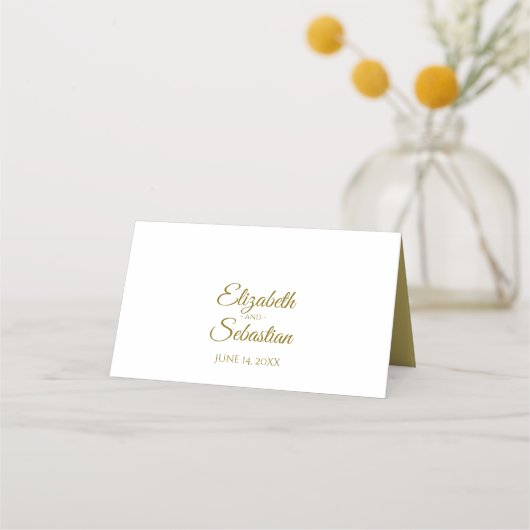 Goldene Spitze auf weißem elegantem Hochzeitsstich Platzkarte (Rückseite)