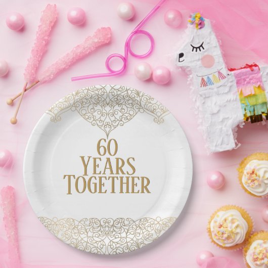 Goldene Spitze aus dem 60. Jubiläum auf weißem Pap Pappteller (Party)