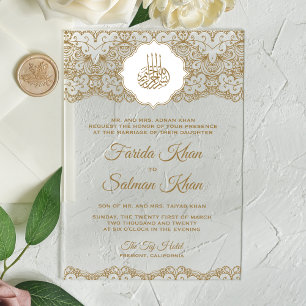 Goldene Spitze Islamische Muslimische Hochzeit Acryleinladungen