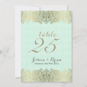 Goldene Spitze & Minzgrüne Hochzeitstisch-Nummer Einladung