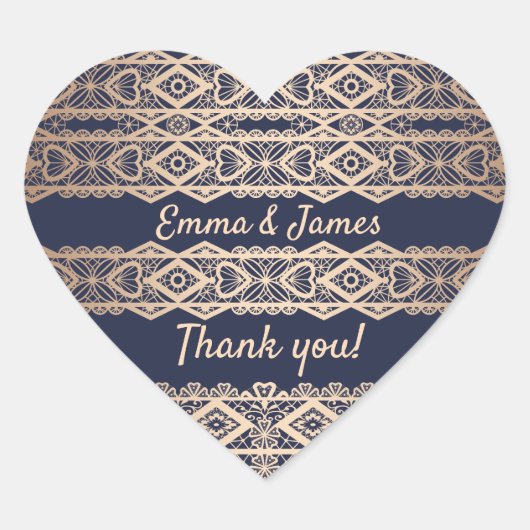 Goldene Spitze romantische Dekoration personalisie Herz-Aufkleber (Vorderseite)