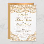 Goldene Spitze Verzierter islamischer Weiß Einladung (Vorne/Hinten)