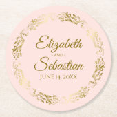 Goldene Spitzen auf blass Rosa Elegante Hochzeit Runder Pappuntersetzer (Vorderseite)