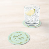 Goldene Spitzen auf blassminziger, grüner Hochzeit Runder Pappuntersetzer (Vor Ort)