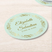 Goldene Spitzen auf blassminziger, grüner Hochzeit Runder Pappuntersetzer (Angewinkelt)
