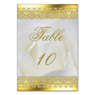 Goldene Spitzen auf der White Rose Hochzeit Tischnummer