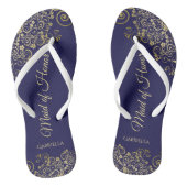 Goldene Spitzen auf Hochzeit der Navy Blue Trauzeu Badesandalen (Fußbett)