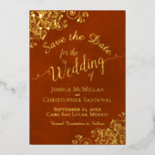 Goldene Spitzen auf Rostorn Hochzeit Sichern Sie d Folieneinladung (Vorderseite)