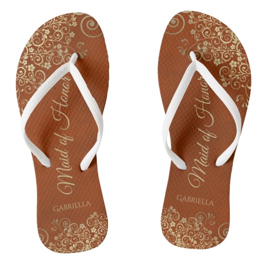 Goldene Spitzen auf Rust Orange Trauzeugin Hochzei Badesandalen (Fußbett)