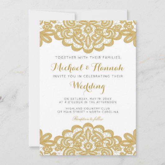 Goldene Spitzen Einladung zur Hochzeit (Vorderseite)