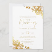 Goldene Spitzen Weiße Hochzeit Einladung Elegante (Vorderseite)