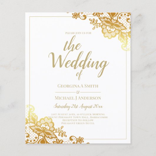 Goldene Spitzen Weiße Hochzeit Einladung Elegante (Vorderseite)