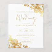 Goldene Spitzen Weiße Hochzeit Einladung Elegante Flyer (Vorne)