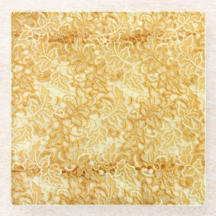 Goldene Spitzenstoff-Details, Tuch. Glasuntersetzer