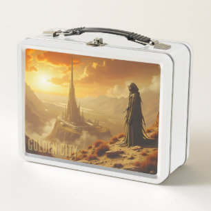 Goldene Stadt Futuristische Sci-Fi-Fantasy-Kunst Metall Brotdose