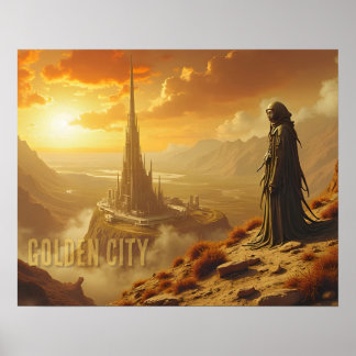Goldene Stadt Futuristische Sci-Fi-Fantasy-Kunst Poster