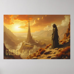 Goldene Stadt Futuristische Sci-Fi-Fantasy-Kunst Poster