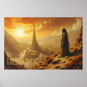 Goldene Stadt Futuristische Sci-Fi-Fantasy-Kunst Poster
