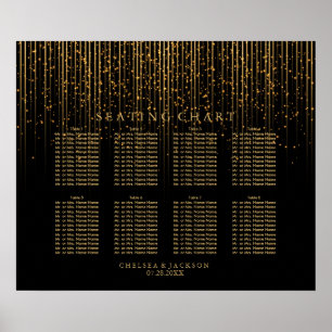Goldene Star-Leuchten und Schwarz - Sitzkarte Poster