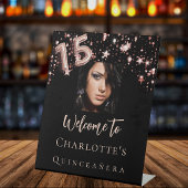 Goldene Stars aus Quinceanera, schwarze Rose, Foto Sockelschild