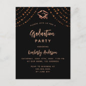 Goldene Stars der Schwarzen Rose Graduierungsparty Einladungspostkarte (Vorderseite)