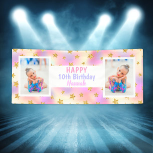 Goldene Stars jedes Alters Girl Foto Bunte Geburts Banner