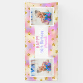 Goldene Stars jedes Alters Girl Foto Bunte Geburts Banner (Vertikal)