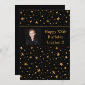 Goldene Stars mit Message-Foto am Schwarzen Geburt Einladung (Vorne/Hinten)
