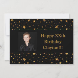 Goldene Stars mit Message-Foto am Schwarzen Geburt Einladung