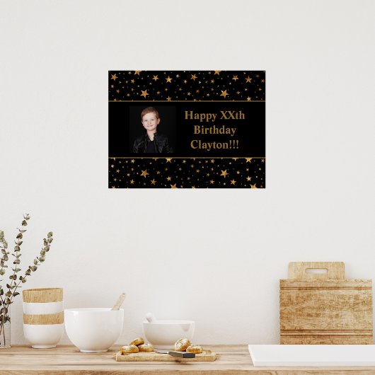 Goldene Stars mit Message-Foto am Schwarzen Geburt Poster (Küche)