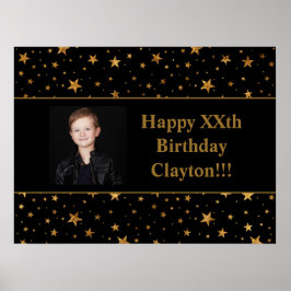 Goldene Stars mit Message-Foto am Schwarzen Geburt Poster