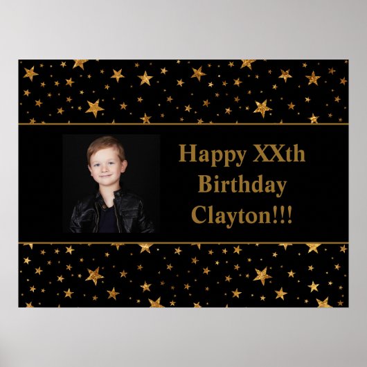 Goldene Stars mit Message-Foto am Schwarzen Geburt Poster (Vorne)
