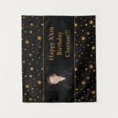 Goldene Stars mit Message-Foto am Schwarzen Geburt Wandteppich (Vorderseite)