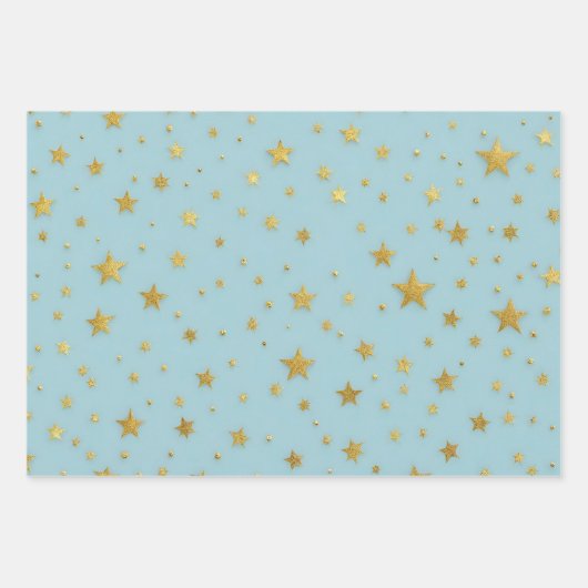 Goldene Stars und Perlen über hellblauem Hintergru Geschenkpapier Set (Vorderseite 2)