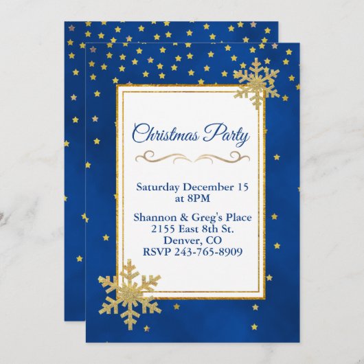 Goldene Stars und Schneeflocken Einladung zur Feie (Vorne/Hinten)