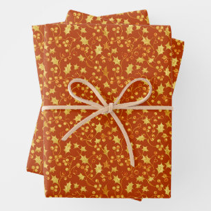 Goldene Stechpalme Geschenkpapier Set