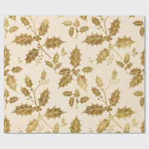 Goldene Stechpalmenblätter Creme Luxus Weihnachten Geschenkpapier