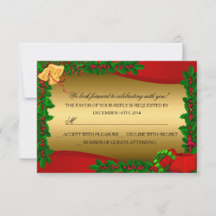 Goldene Stechpalmenblätter Glocken Weihnachten Fei RSVP Karte