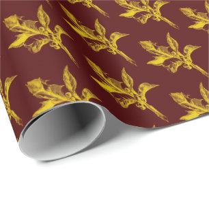 Goldene Stechpalmenblätter und Beeren auf Burgunde Geschenkpapier
