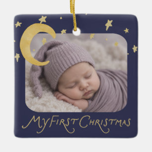 Goldene Stern-Weihnachts-Baby-Ankündigung  Keramikornament