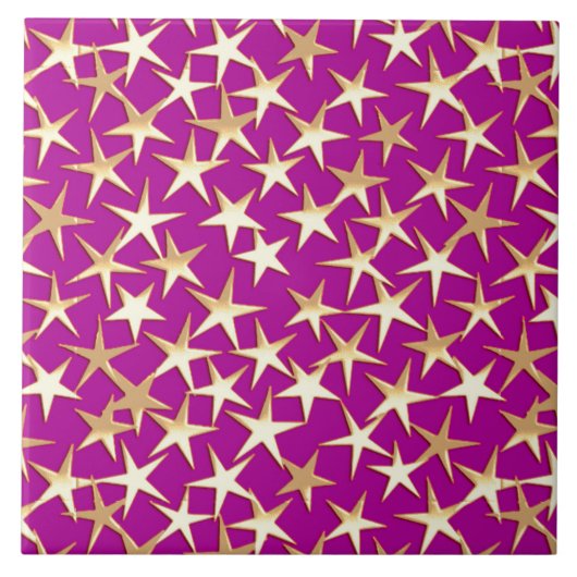 Goldene Sterne auf Amethyst lila Fliese (Vorderseite)