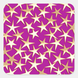 Goldene Sterne auf Amethyst lila Quadratischer Aufkleber